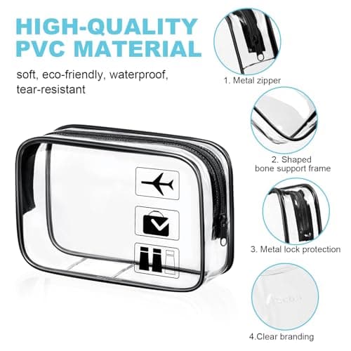 Aucuu Clear Toiletries Bag, 1Pack PVC Waterproof Toiletries Carry Pouch, TSA Approved Travel Toiletry Bag with Zipper, Portable Cosmetic Makeup Bags for Travel Business Trip-Black — view 3