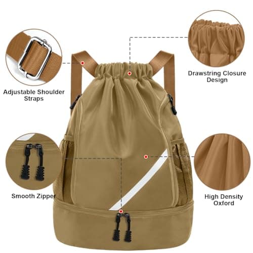 flintronic Drawstring Backpack, Waterproof Sports Backpack, Large Gym Bag With Shoe Compartment and Water Bottle Mesh Pockets, for Sports School Beach Holidays Swimming Travel — view 4