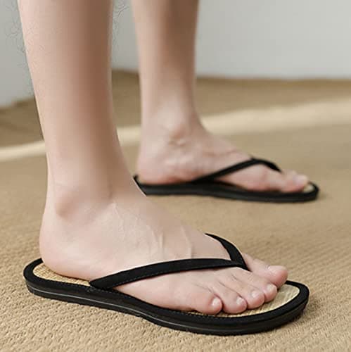 Flip Flops Bamboo Women's Slippers Toe Separator Summer Mules Flower Sandals Flat Comfortable Non-Slip Silent Bamboo Rattan Flop Slippers, Black, EU 41, black, 7 UK — view 2