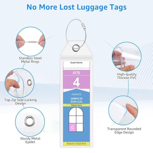 4 Pcs Cruise Luggage Tag Holders with Steel Loops, 2 Pcs ID Card Holders — view 4