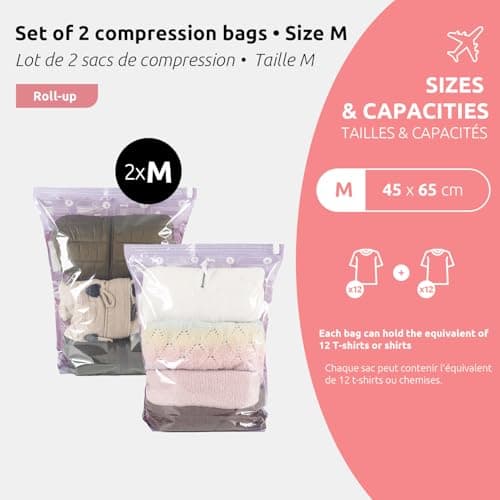 Compactor Set of 2 Roll up M Vacuum Compression Bags - Size M, Violet, 45X85Cm - Space Saving Solution — view 2