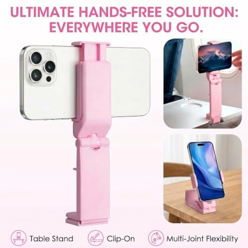 Sella Products Universal Airplane Phone Holder Mount – 360° Rotating, Foldable & Hands-Free – Fits iPhone, Samsung & All Smartphones 2.2"–3.7" Wide – Clips to Tray Table & Desk – Pink — view 4