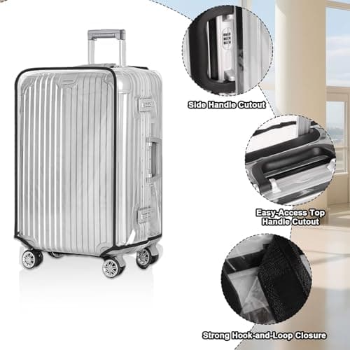 Gweichunon Clear Suitcase Cover 28 inch, Waterproof PVC 28 inch Suitcase Covers Protectors Luggage Cover, Transparent Luggage Protector with Tag, Anti-Scratch Protector for Wheeled Suitcases — view 3