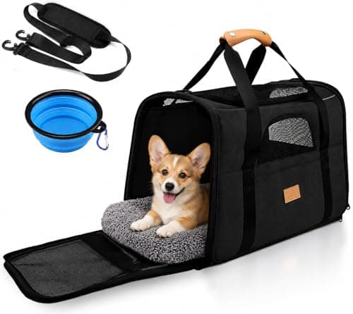 SOKANA Cat Carrier - Foldable Cat/Dog/Pet/Puppy Carrier Bag - Portable Pets Travel Carriers with Shoulder Strap and Top Opening Removable Mat, Durable Cat Basket of 15 lbs Airline Approved(Black, M)