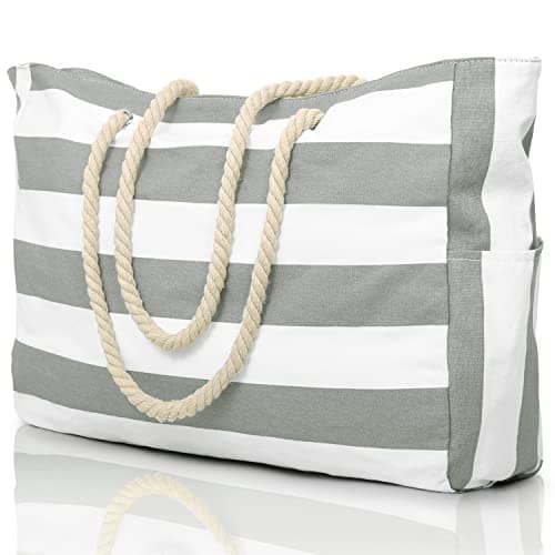 oscaurt Large Beach Bag Waterproof Beach Tote with Zip and Rope Handle Summer Holiday Essentials Travel Bag Shopping Shoulder Handbags for Pool Gym Picnic