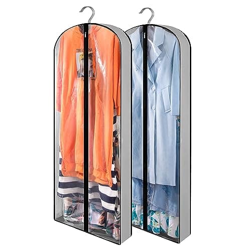 2 Pack Clothes Dress Covers with Zip, 60" (150cm) Garment Bags Clothes Storage Gusseted Suit Covers Protector Bags Breathable Hanging Garment Covers Suit Bag Jacket Coat dress Covers for Wardrobe