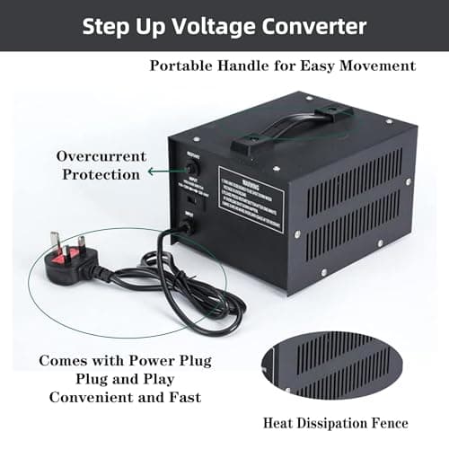 ybaymy 1000W Voltage Transformer, 220/240V to 110/120V Step Up & Step Down Voltage Converter, UK to US 110V & 220V Outlets, 1000VA Voltage Converter with UK Standard Plug and Circuit Break Protection — view 6