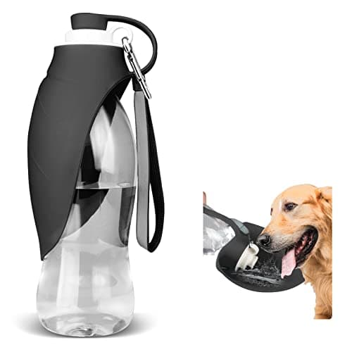 TIOVERY Portable Pet Water Dispenser, 20oz Leak Proof Dog & Cat Water Bottle with Bowl, Black