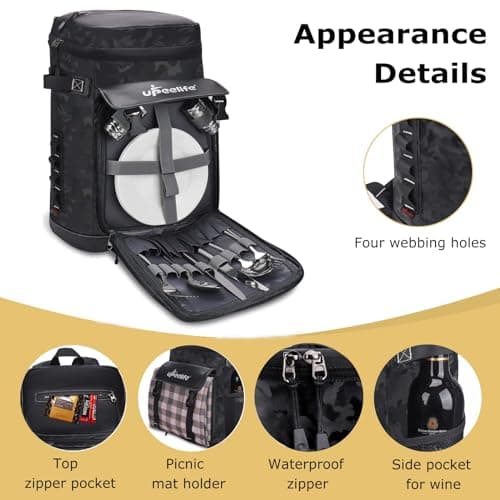 Upeelife Large Insulated Cooler Backpack, Waterproof Leakproof Cool Bag Rucksack Picnic Backpack, Black Camo — view 4