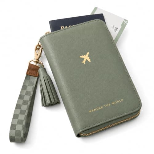 Vellichor Europe Olive Green Passport Wallet with RFID Blocking, for Cash/Cards/Boarding Pass, Travel Holder with Strap, Zip, Organiser with Card Slots, Cash Pocket & ID Window