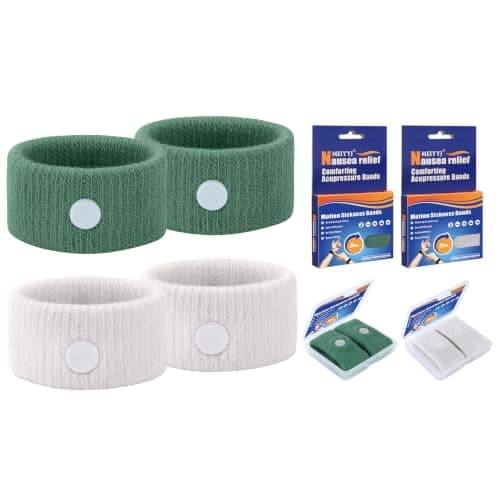 MEIYYJ Motion Sickness Bracelets Acupressure Relief for Motion Sickness Sea Sickness Wristbands for Adults & Kids,Morning Sickness Relief for Pregnant Women Ideal for Car Sea Air Tarvel-Green/White