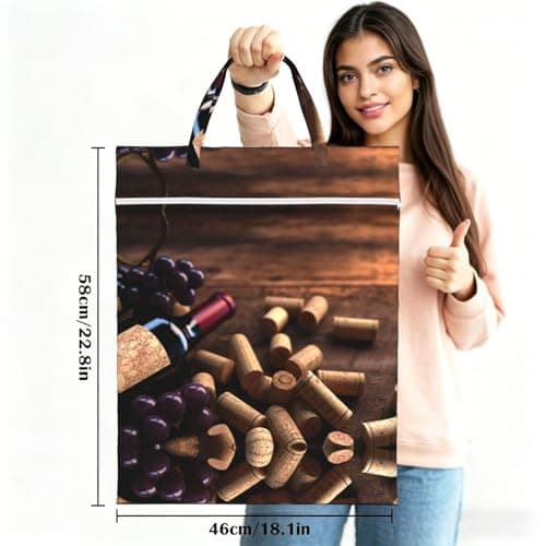 Wine Bottle Corks Grapes Print Dirty Laundry Travel Bags 1/2 Pack Waterproof Wet Dry Bag Swimming Wet Clothes Bag With Handle Reusable Hanging Zipper — view 3
