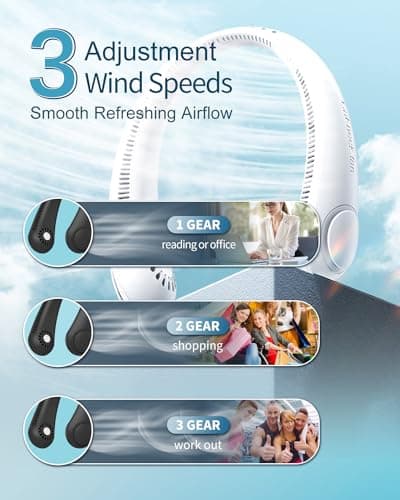 Neck Fan, Portable Neck Fan USB Rechargeable, Hands Free Bladeless Personal Fan with 360°Cooling Airflow, 3 Wind Speed for Home Office Travel Sports Outdoor Summer — view 2