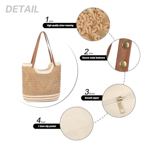 GLITZALL Beach Tote Bag for Women Cotton Rope Woven Shoulder Bag, Large Crochet Summer Handbag with with Faux PU Handles, Lightweight Travel Shopper Bag for Holiday Beach Shopping Everyday — view 5