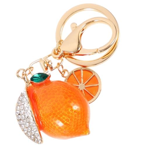 CALLARON Rhinestone Lemon Keychain Lightweight Alloy Fruit Pendant Keyring for Women Decorative Bag Charm Travel Accessory
