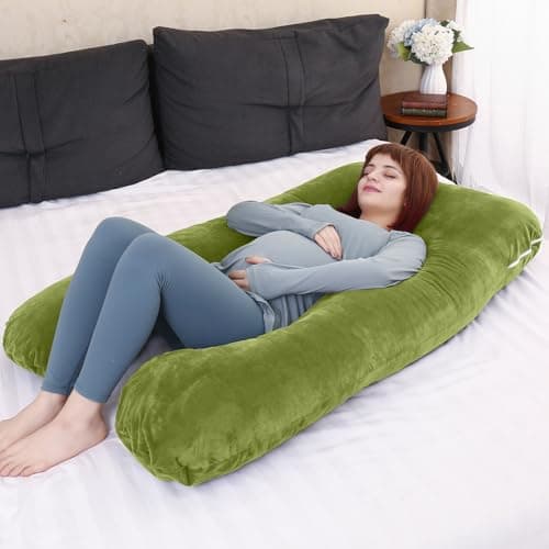 TaiBest U Shaped Full Body Pregnancy Pillow with Removable Cover for Maternity Women,Pregnancy Pillows for Sleeping,Support for Back, Legs, Belly,55 Inch Pregnancy Pillow for Women (Cotton, Green) — view 6