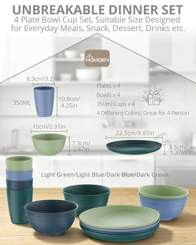 HOMGEN 12Pcs Camping Plastic Plates and Bowls Set Lightweight & BPA Free — view 2