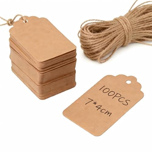 100Pcs Brown Kraft Paper Gift Tags - 7 x 4 CM Price, Name,Present, Luggage Tags with String for Presents, Brown Reinforced Card Clothing Parcel Labels