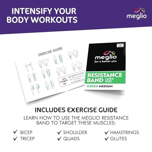 Meglio Resistance Band, 1.5m, Green, Latex Free, With Exercise Guide — view 2