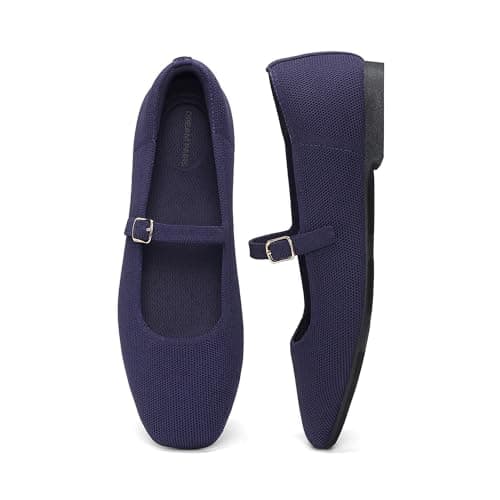 DREAM PAIRS Women's Mary Jane Square Toe Ballet Flats,Navy,5