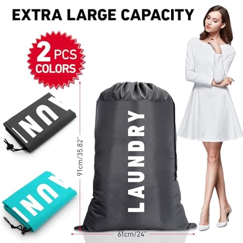 Travel Laundry Bags 2 Pack, 91 x 61 cm Drawstring Dirty Clothes Bags — view 2