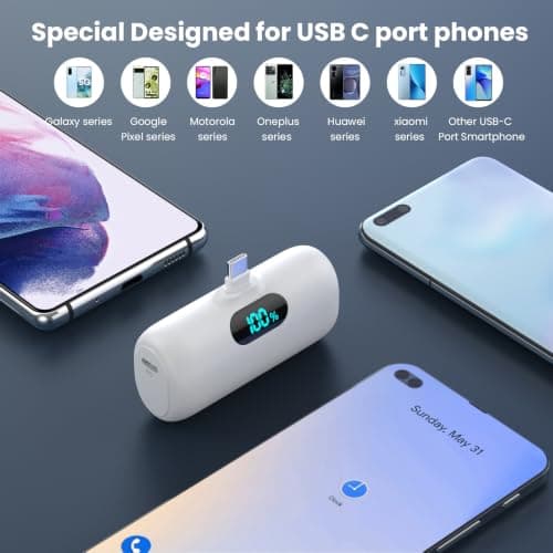 [2-Pack]Power Bank for iPhone 17/16/15, Mini Portable Charger 5000mAh PD USB C Portable Phone Charger,Travel Essential Battery Pack for iPhone 17/17 Air/16/16 pro/15/15 pro Max/Android/Galaxy/Moto/LG — view 3