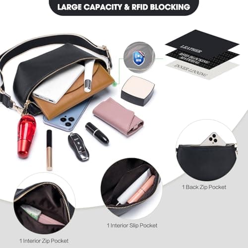 Roulens Crossbody Bag for Women Fashion Waist Packs Soft Vegan PU Leather Belt Bag Large Capacity Shoulder Bag with Adjustable and Removable Wide Strap — view 5