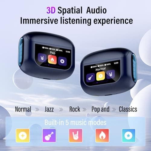 Thunelec Wireless Earbuds, Bluetooth 5.4 Ear buds with Multifunctional Touch Screen, 48H Bass Stereo Headphones with ANC/ENC Noise Cancelling/Transparency mode, IPX7 Earphones with 5 EQ Modes, Blue — view 5