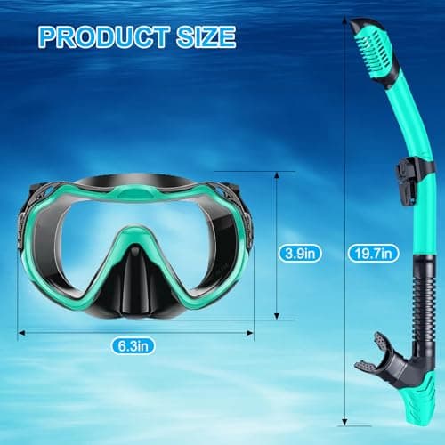Snorkel Set Adults, Scuba Snorkelling Packages with Anti-Fog Panoramic View Swimming Goggles,Dry Snorkel Set Suitable for Snorkeling Diving Swimming (Green) — view 5