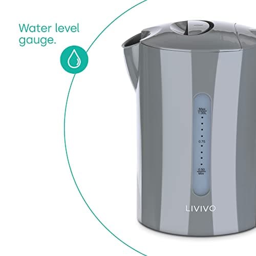 LIVIVO 1L Cordless Kettle - 900W Compact, Makes 4 Cups Electric Kettle Cordless with Boil Protection, Auto Shut off, Detachable Jug - Kettles Electric Cordless for Home, Office & Travel - Grey — view 5