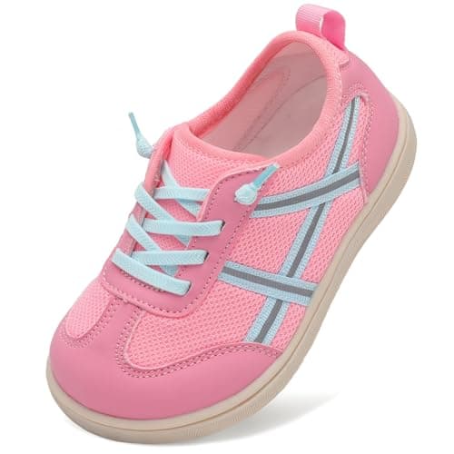 JOINFREE Toddler Girls Shoes Wide Toe Walking Shoes Dark Pink