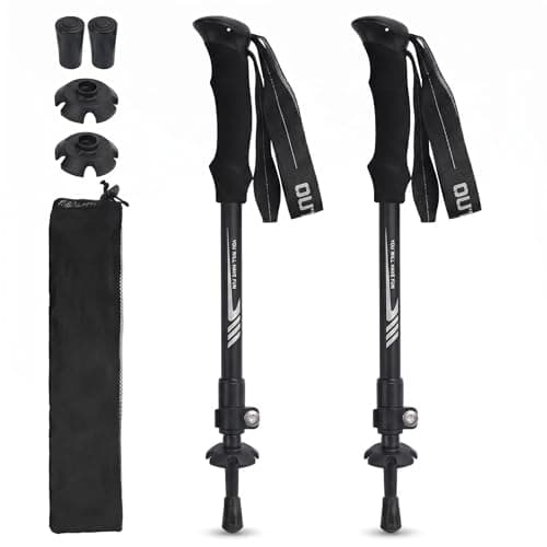 JIEHET Folding Hiking Sticks, Lightweight 7075 Aluminum Alloy Mountain Tech Trekking Poles for Men, Collapsible Walking Sticks for Travel, EVA Foam Grip, Set of 2 - Black