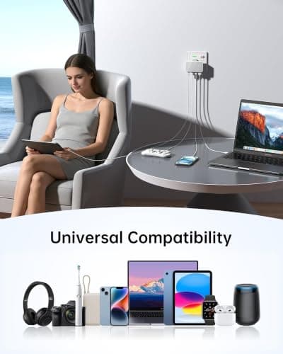 USB C Plug Flat 65W PD&15W,4-Port USB Charger Multi-Port Wall Charging Slim — view 5