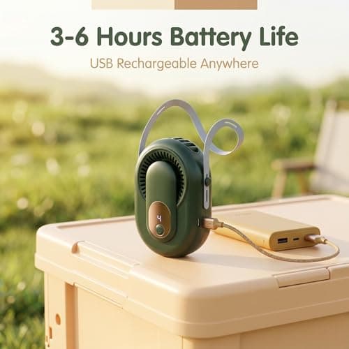 Mtbricey Handheld Mini Portable Fan USB Rechargeable Fan with Waist Clip & Neck Strap 5 Speed Quiet with Digital Display Multi-use as Handheld Desk Waist Fan for Travel Camping Office Outdoor (Green) — view 4