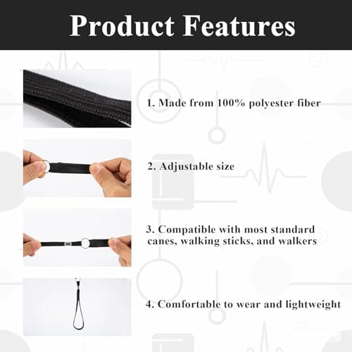 4 Pcs Walking Stick Wrist Strap,Black Nylon Walking Stick Strap,Walking Stick Accessories,Walking Cane Handle Stick Straps,Wrist Loop Strap for Canes & Crutches,Suitable for Elderly,Disabled,Hiking — view 4