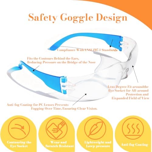 BIRDDIE 10-Pack Safety Glasses, Anti-Fog Goggles Clear Bulk Safety Eyewear — view 4