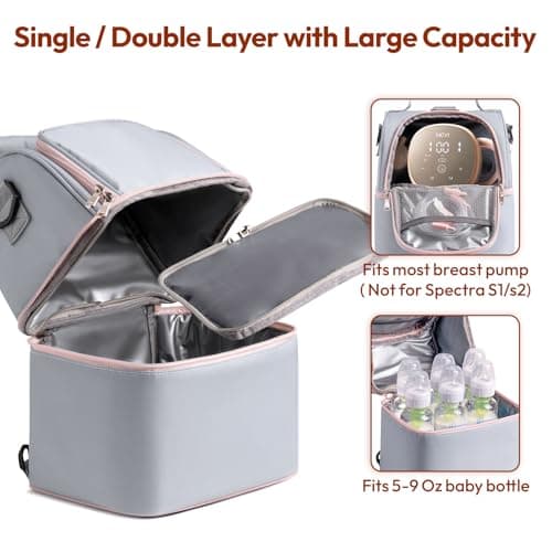 NCVI Breastmilk Cooler Bag with 2 Ice Pack, Breast Pump Bag with Cooler Fits 6 Bottles, Double Layer Breast Milk Baby Bottle Bag, for Travel, Nursing Mom Daycare, Work, Picnic (Grey) — view 3
