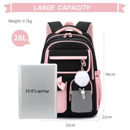 JANSBEN School Bag for Girls Water Resistant Oxford Rucksack Fits A4 Folders Lightweight Teenager Backpack with Anti-Theft Pocket and Chest Strap for Secondary School Campus Commute — view 3