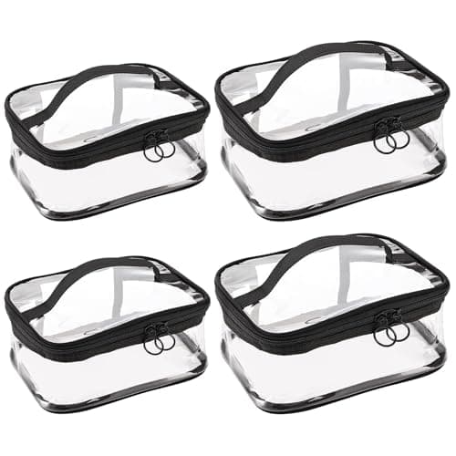 Peohud 4 Pack Clear Makeup Bags with Zipper, Waterproof Toiletry Bag, Portable Cosmetics Bags, Transparent Travel Storage Pouch Toiletry Bag Organizer with Handle for Bathroom, Travel, Vacation