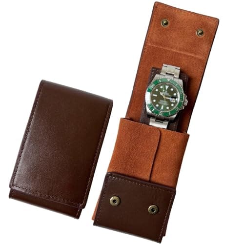 IcySanGrape Leather Watch Case, Watch Travel Pouch, Single Watch Box for men and women, Luxury Watch Organizer, Watch Storage (Brown)
