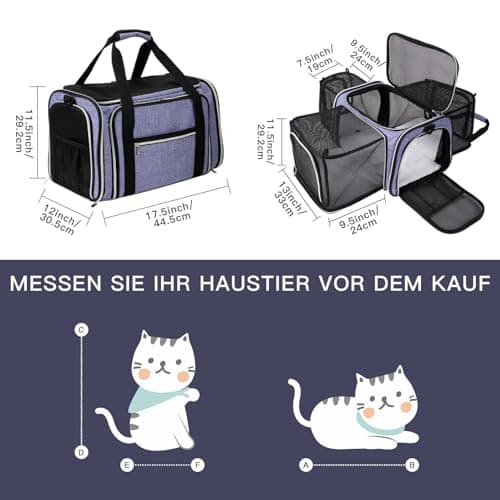BAGLHER Cat Carrier Bag, Airline Approved Pet Carrier Soft Side Pet Travel 5 Sides Open Doors 3 Sides Expandable Foldable Dog Carrier with Fleece Pad — view 2