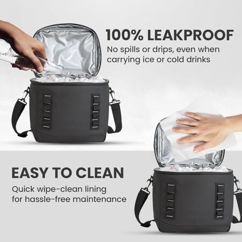 Bordlite 15L Insulated Cooler Bag Black – Leakproof Large Lunch Bag with Waterproof Lining, Thermal Insulation, Adjustable Shoulder Strap, Picnic Travel Cooler for Food & Drinks — view 3
