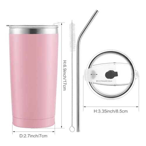 Sivaphe 20 OZ Insulated Travel Tumbler Stainless Steel with Straw and Lids, Travel Coffee Cup Double Wall Vacuum Drinking Glasses for Camping Hiking Pink 550ML — view 3