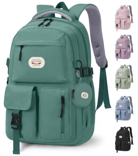 BECOJADDE Backpack School Bag for Women and Girls, 15.6" Laptop, Green 25L