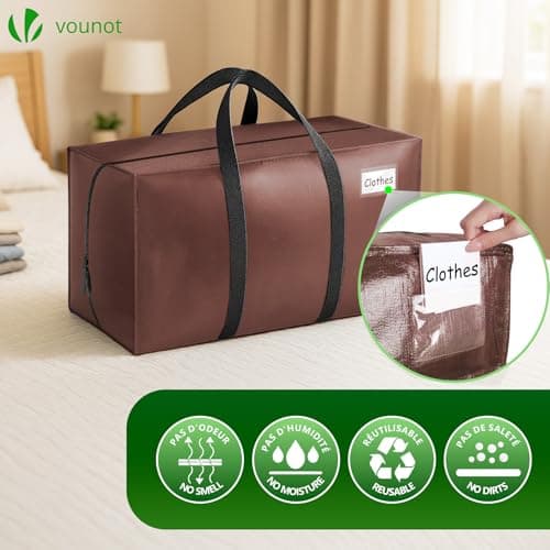 VOUNOT® 10 Pack Large Moving Bags – Foldable Storage Bags with Zips, Strong Handles, Backpack Straps and Tag Window for Clothes Storage Moving Travelling Camping, Brown — view 5