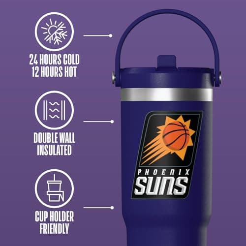 Hydrapeak x NBA Officially Licensed Phoenix Suns 32oz Nomad Stainless Steel Tumbler with Handle and Straw Lid, Leakproof Water Bottle in Limited Edition Collector's Gift Box — view 5