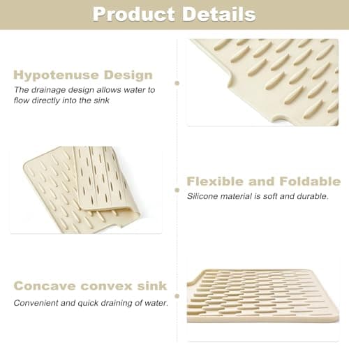 Wihozte Silicone Draining Mat, Non-Slip Silicone Dish Drying Mat No-Spill Dish Drainer Mat, Fast-Tableware Fruit Vegetable Draining Board Mat Folding Draining Board Mat (1, Beige) — view 3