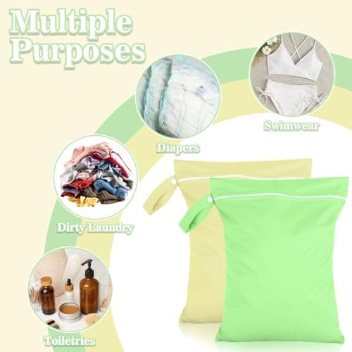 Yilnlg 2Pcs Travel Laundry Bags, 40 × 30cm Waterproof Bags for Swimming, Dirty Clothes Bag for Traveling, Nappy Bags with Zipper, Lightweight Wet Dry Bag (Yellow & Green) — view 4