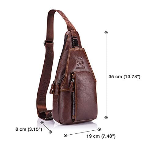 BULLCAPTAIN Men Chest Bag Genuine Leather Crossbody Shoulder Bag Sling Bags Backpack Messenger Bag Daypack For Business Casual Sport Hiking Travel Brown — view 3