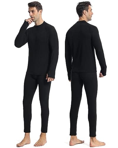 Runhit Thermal Underwear Mens Fleece Lined Long Johns for Men Thermals Top and Bottoms Set Long Sleeve Base Layer Cold Weather Gear 2XL Black — view 2